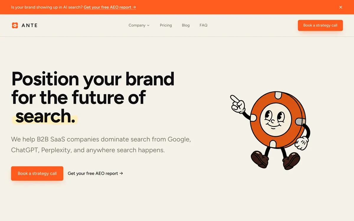 Screenshot of the Ante homepage