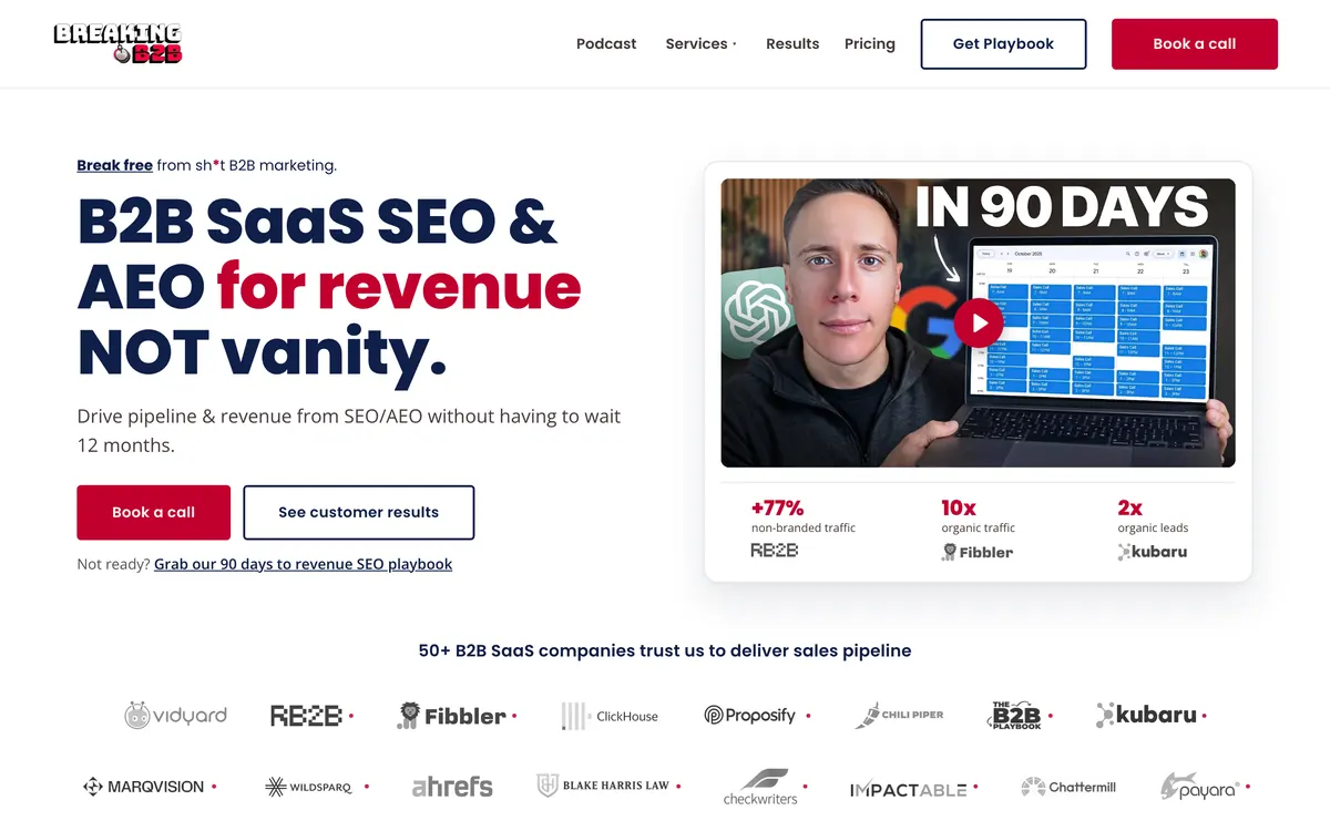 Screenshot of the Breaking B2B homepage