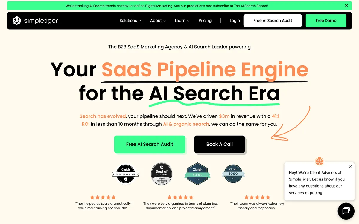 Screenshot of the SimpleTiger homepage
